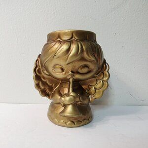 Vtg Japan MCM Christmas Holt Howard Gold Candle Holder Angel Trumpet Player